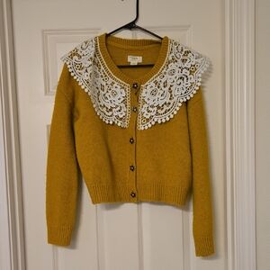 Anthro Mustard Cardigan with Lace Detail